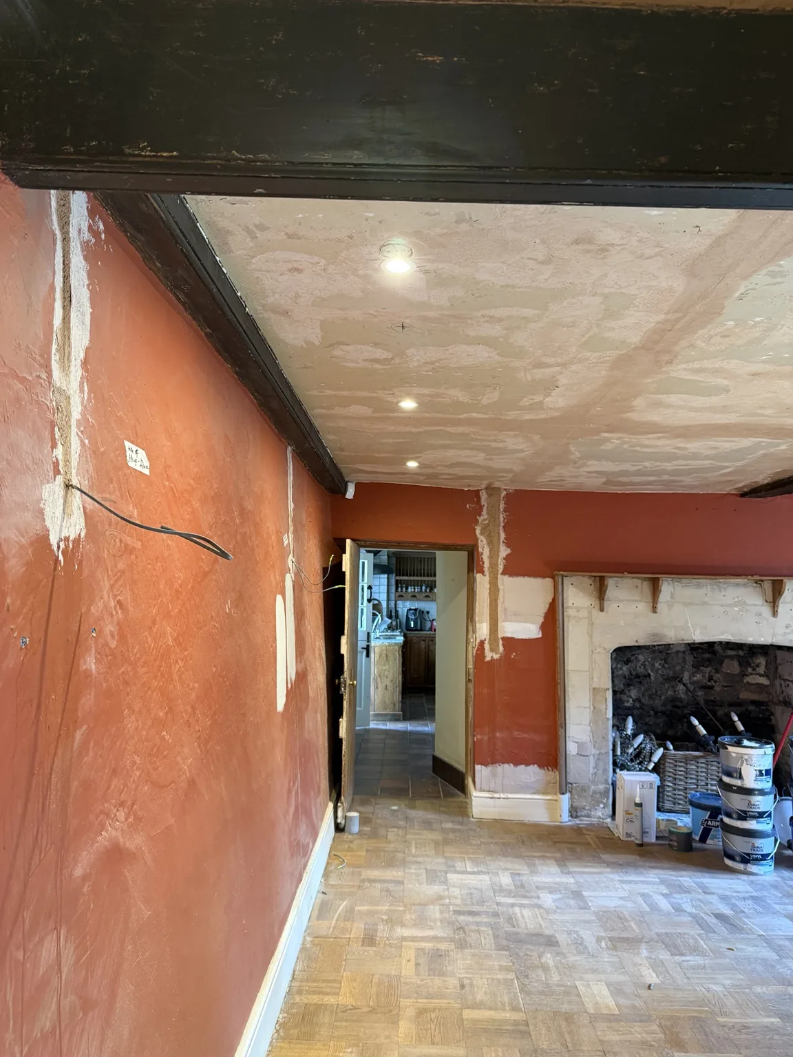 Finished spotlight installation in a period room during the Bath house rewire