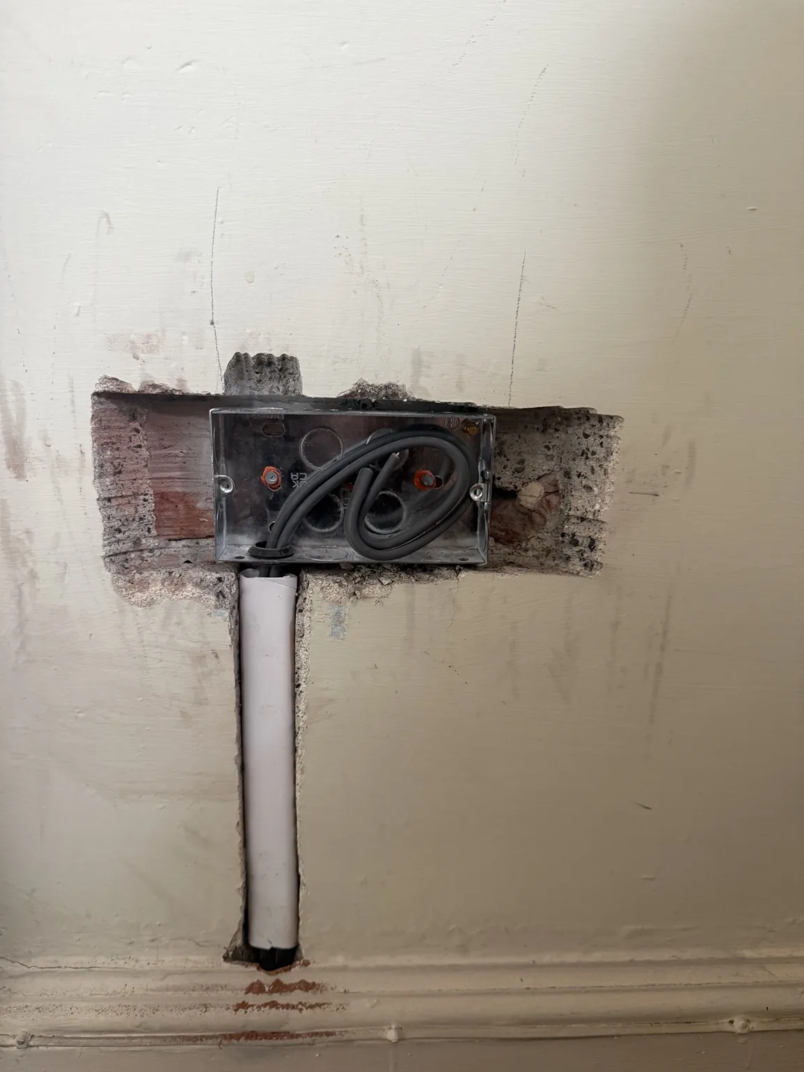 First fix socket chase during the Grade II listed house rewire in Bath