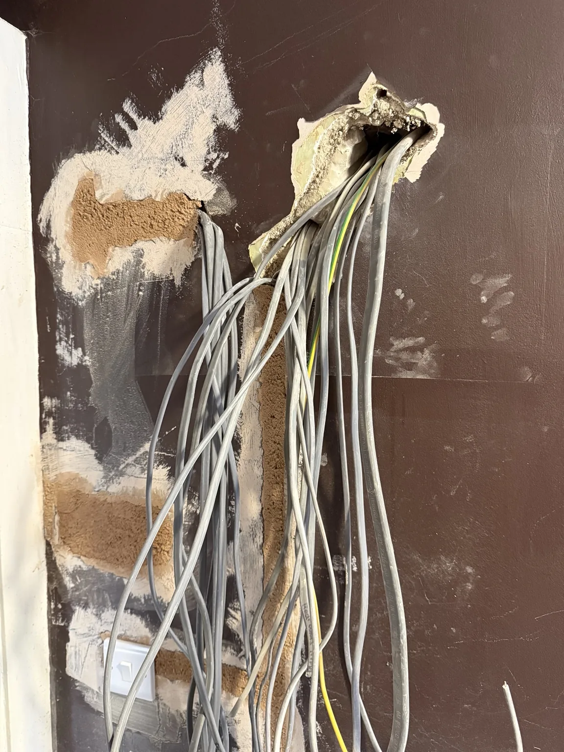 Cable routes leading to the new consumer unit during the Bath rewire